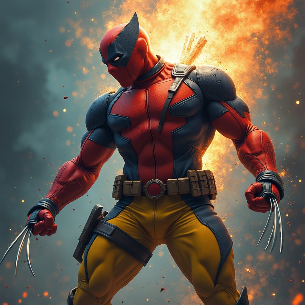 Deadpool Transforms into Wolverine in a Fantastical Realm