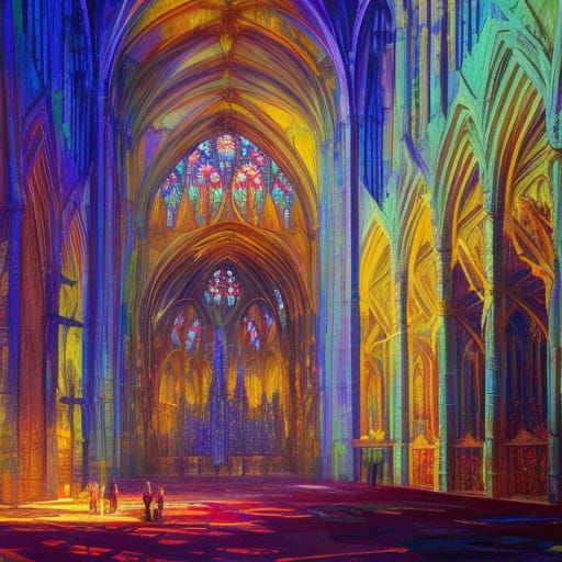 Cathedral Interior: Detailed Oil Painting