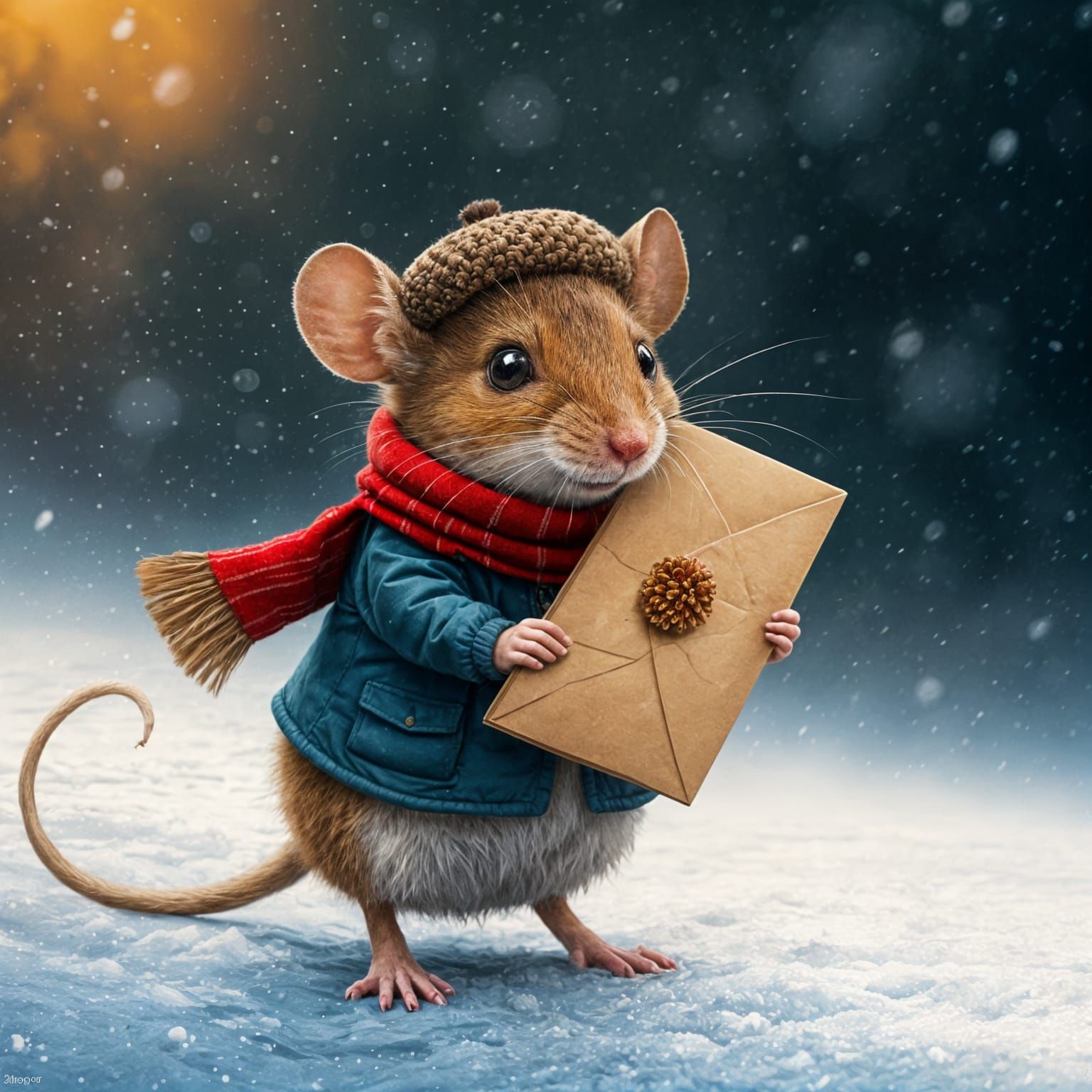 Brave Field Mouse Delivers Letter in Blizzard