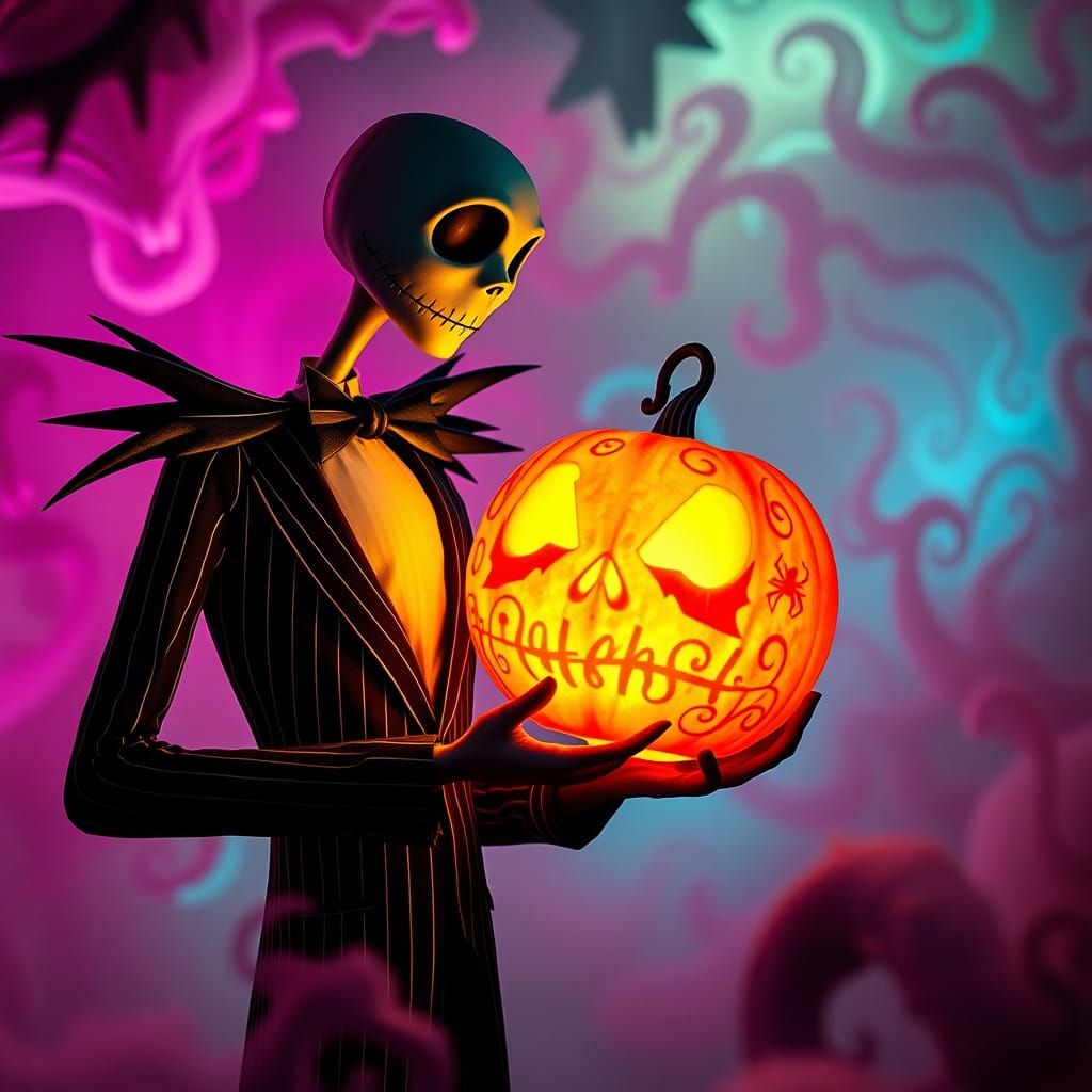 Jack Skellington Presents Glowing Lantern in Nightmareland
