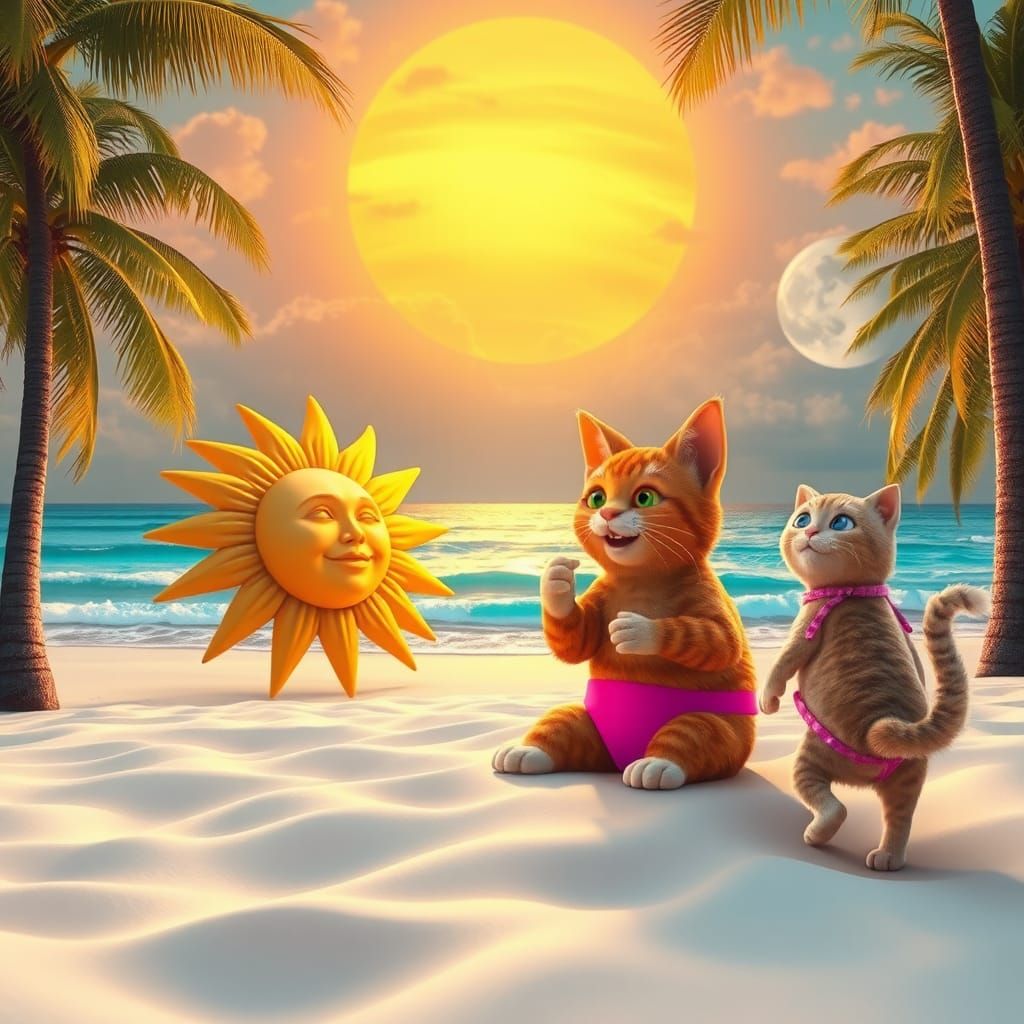 Sun and Moon Beach Getaway in Hyperrealistic 3D