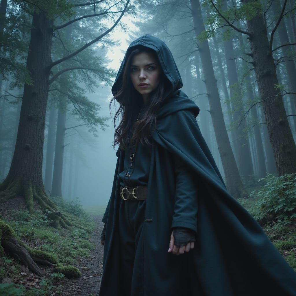 Mystical Forest: Woman in Cloak, Dramatic Portrait