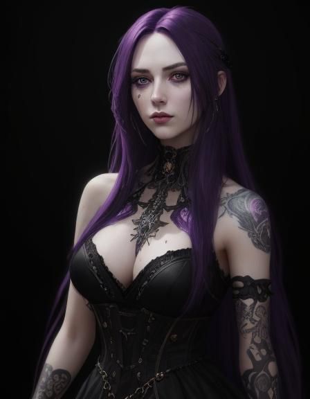 Beautiful rock star young lady with long purple hair and pur...