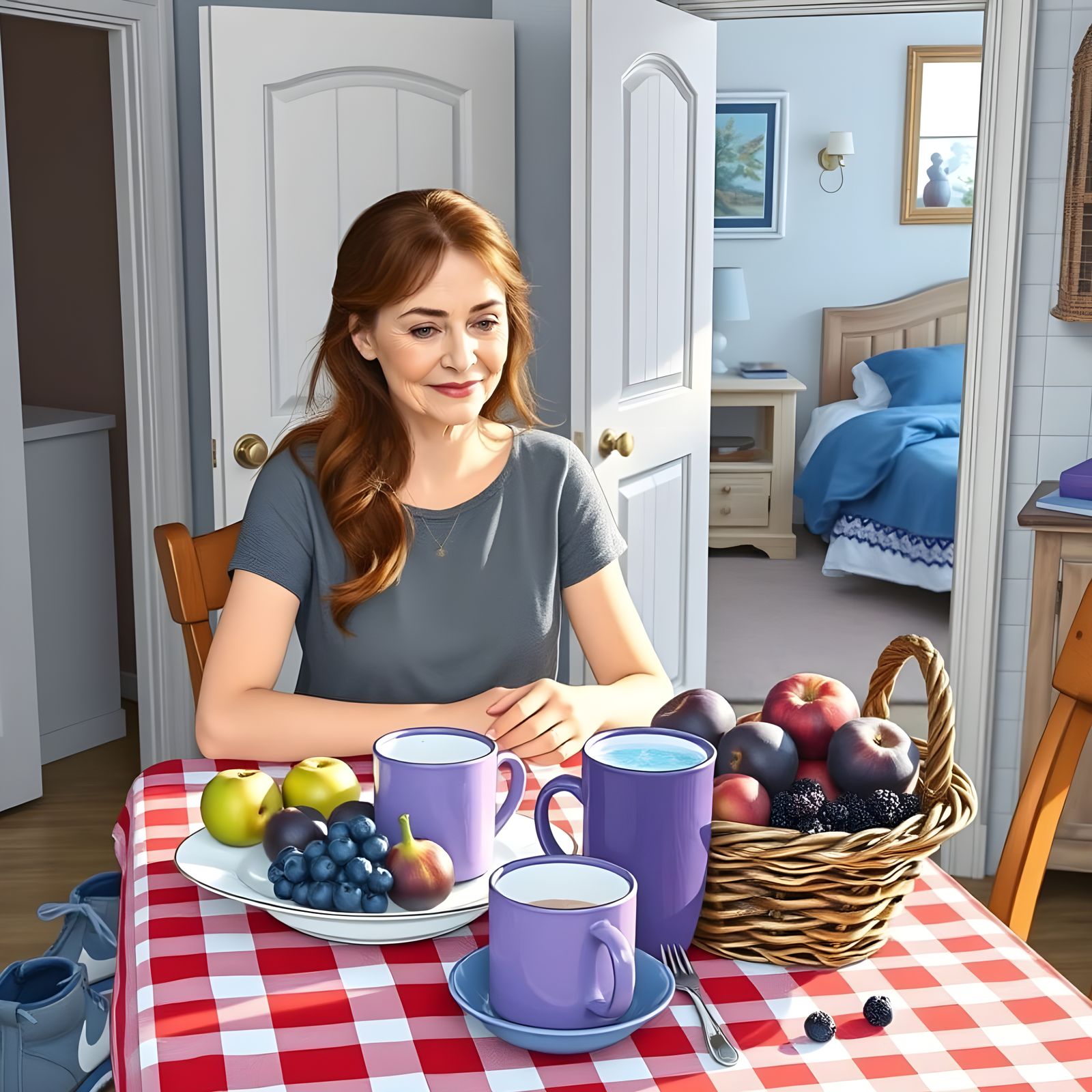 Cozy Kitchen Table with Healthy Breakfast