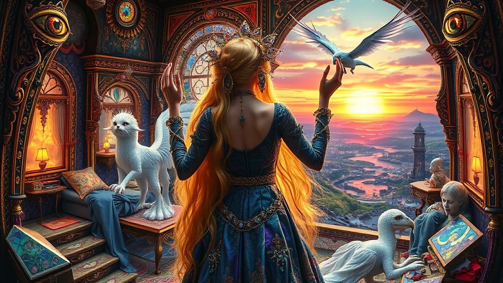 Cosmicorphan Woman in Ornate Dollhouse Dreamscape