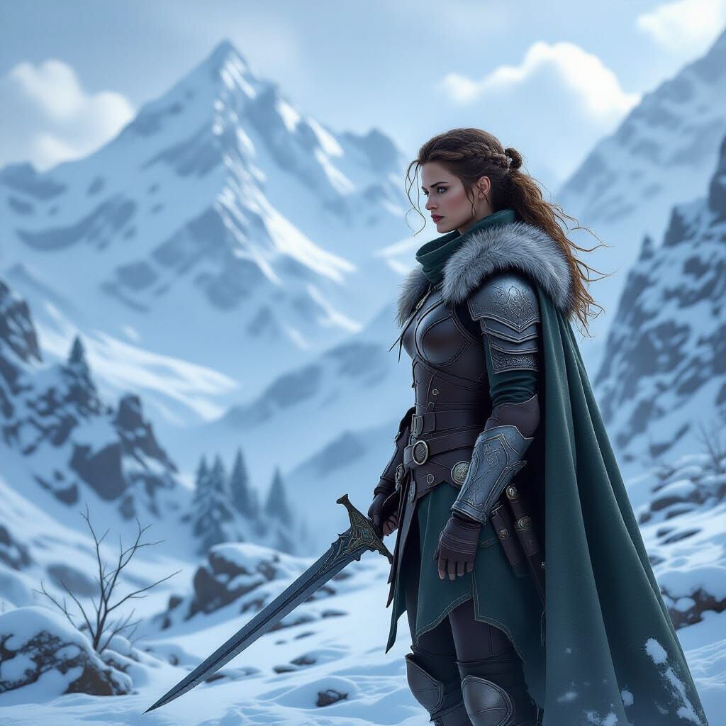 Mystical Mountain Scene with Warriors as Digital Painting