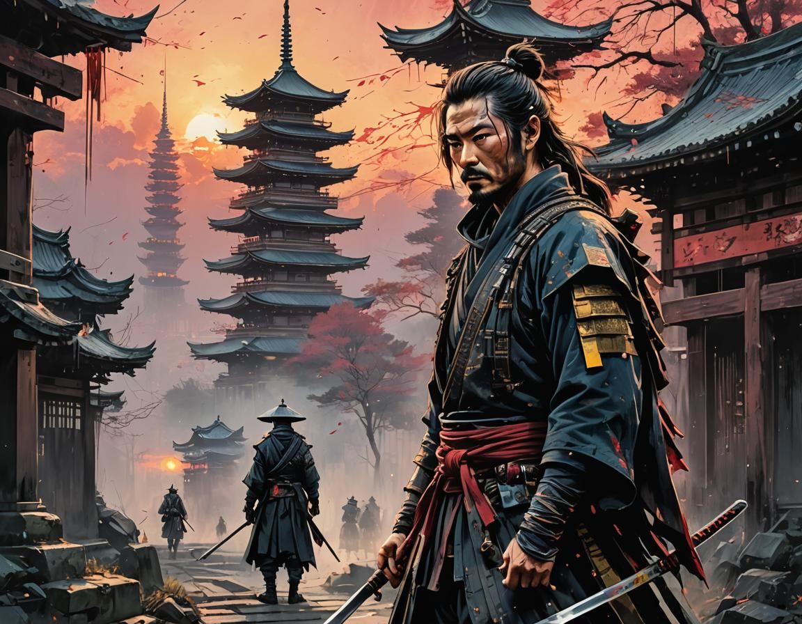 Ronin Samurai Sunrise: Japanese-Inspired Art