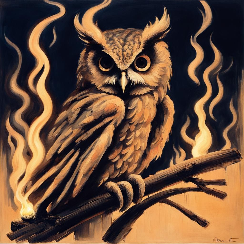 Old-Fashioned Study with Owl, Baroque Oil Painting