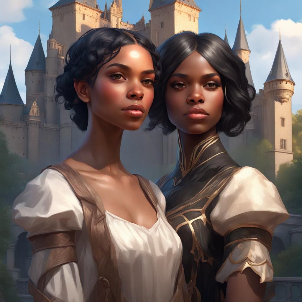 Two Sisters Portrait in Hyperdetailed Digital Art