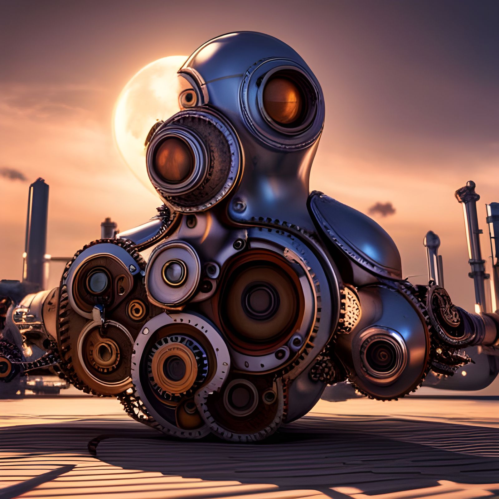 Detailed Steampunk Octopus Robot in 8K Resolution