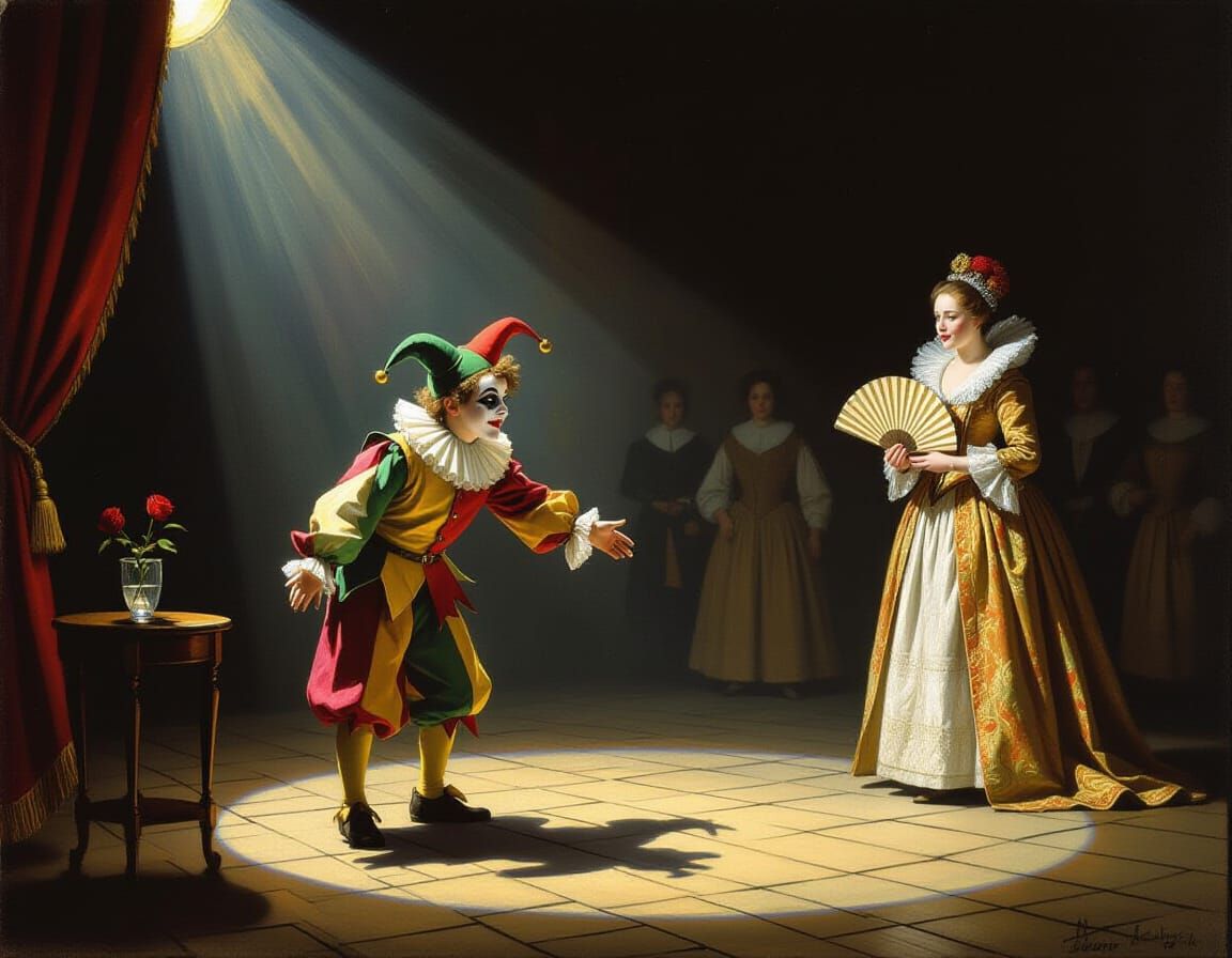 Post-Impressionist Jester's Bow on Stage