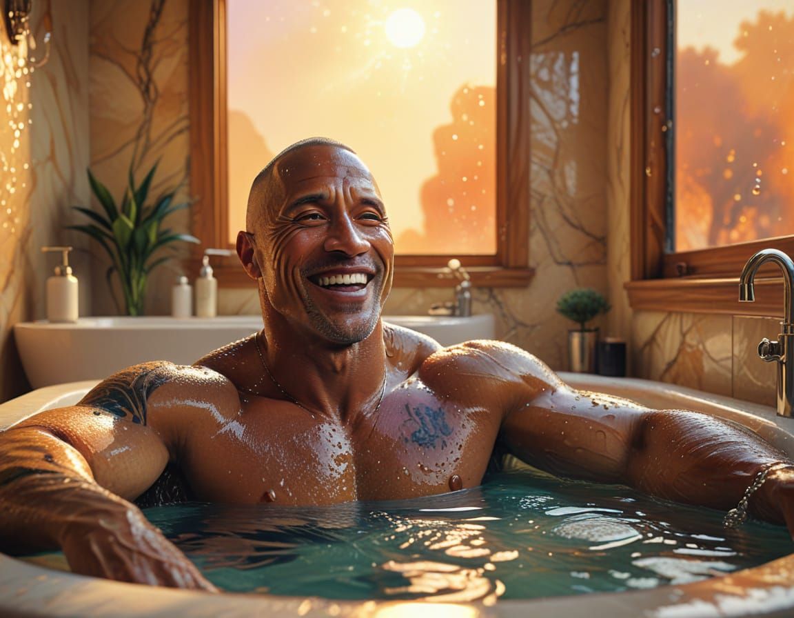 THE ROCK bathing in tub having fun