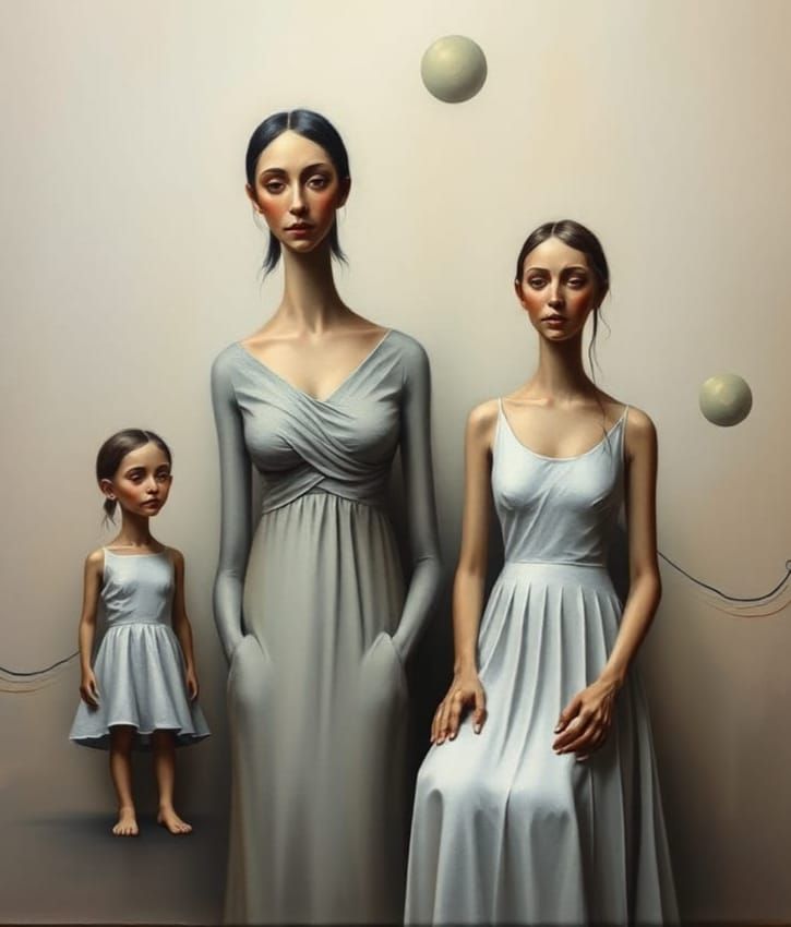 Surrealist Family Portrait in Melting Oil Style