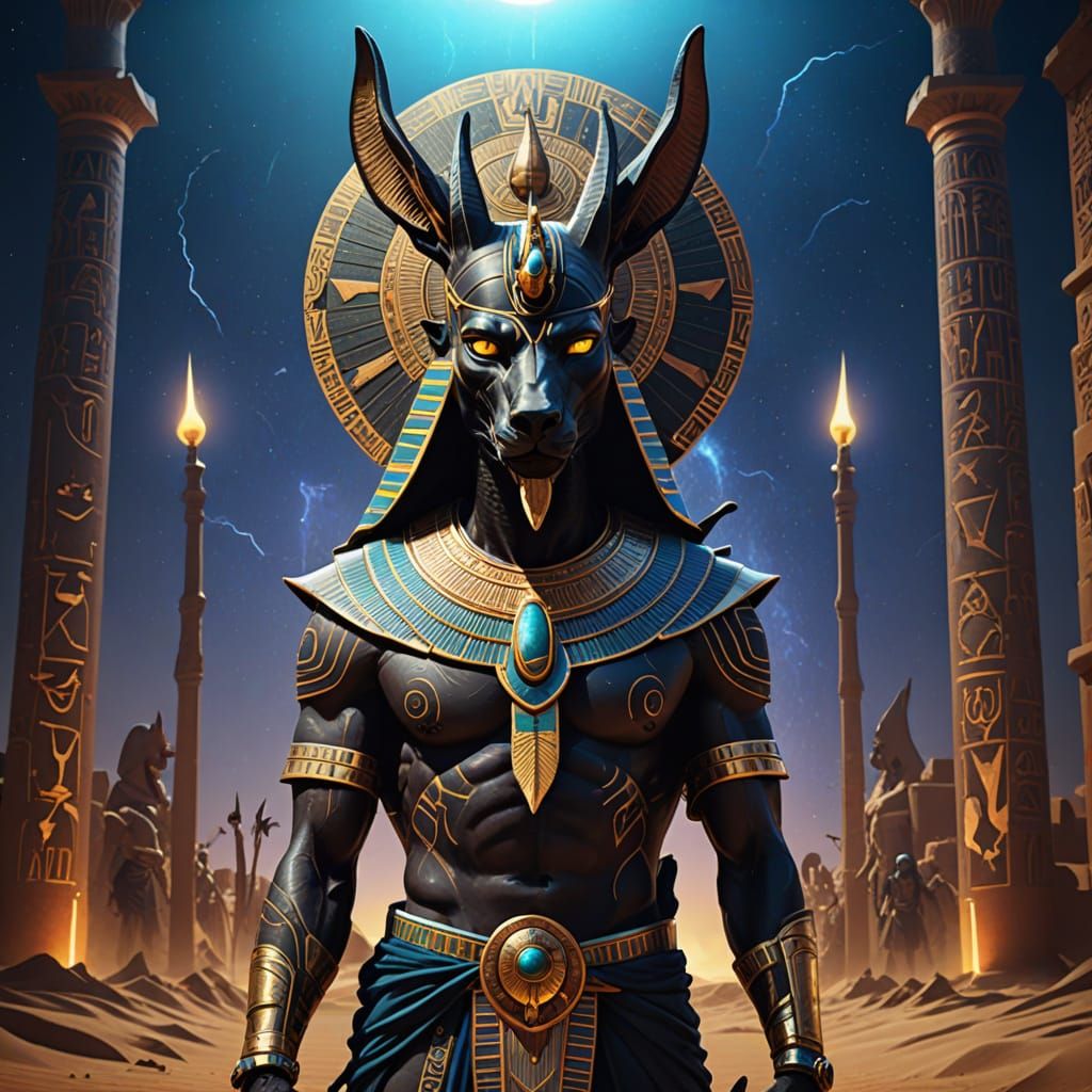 Anubis and Seth Clash in Desert Digital Painting