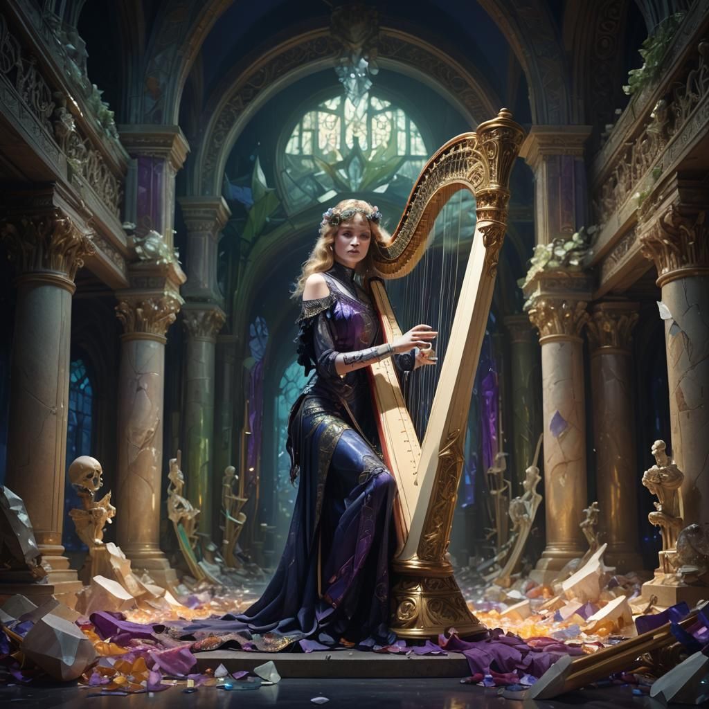 Bone Harpist Portrait in Art Nouveau Style