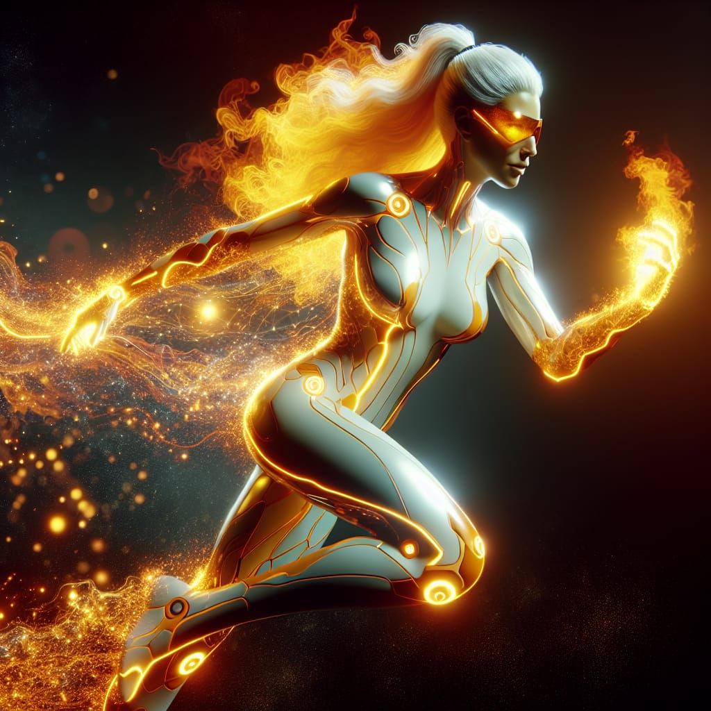 Firepunk Superhero with Fiery Powers in Realistic Style