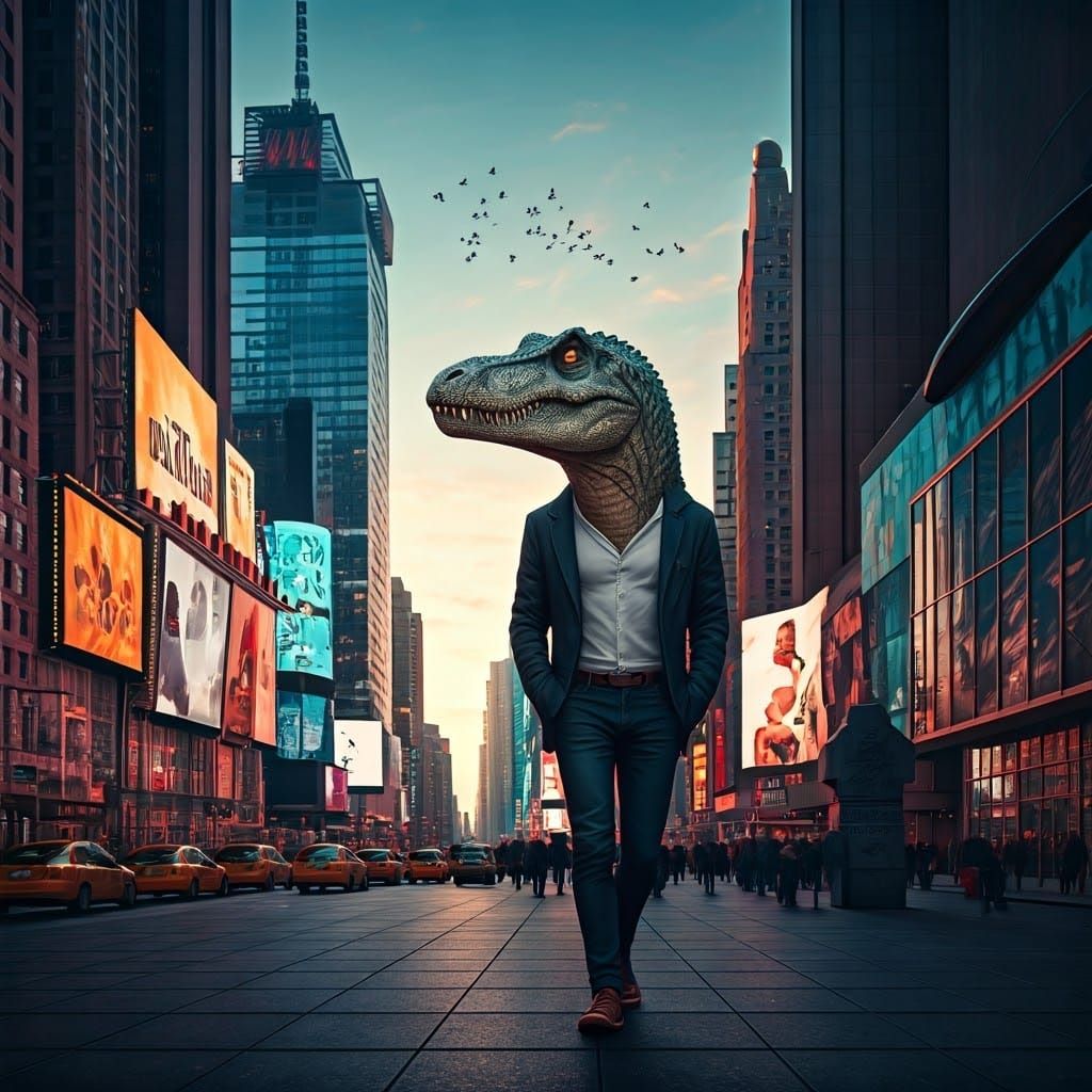 Hybrid Dinosaur Creature Strolls Times Square: Digital Art