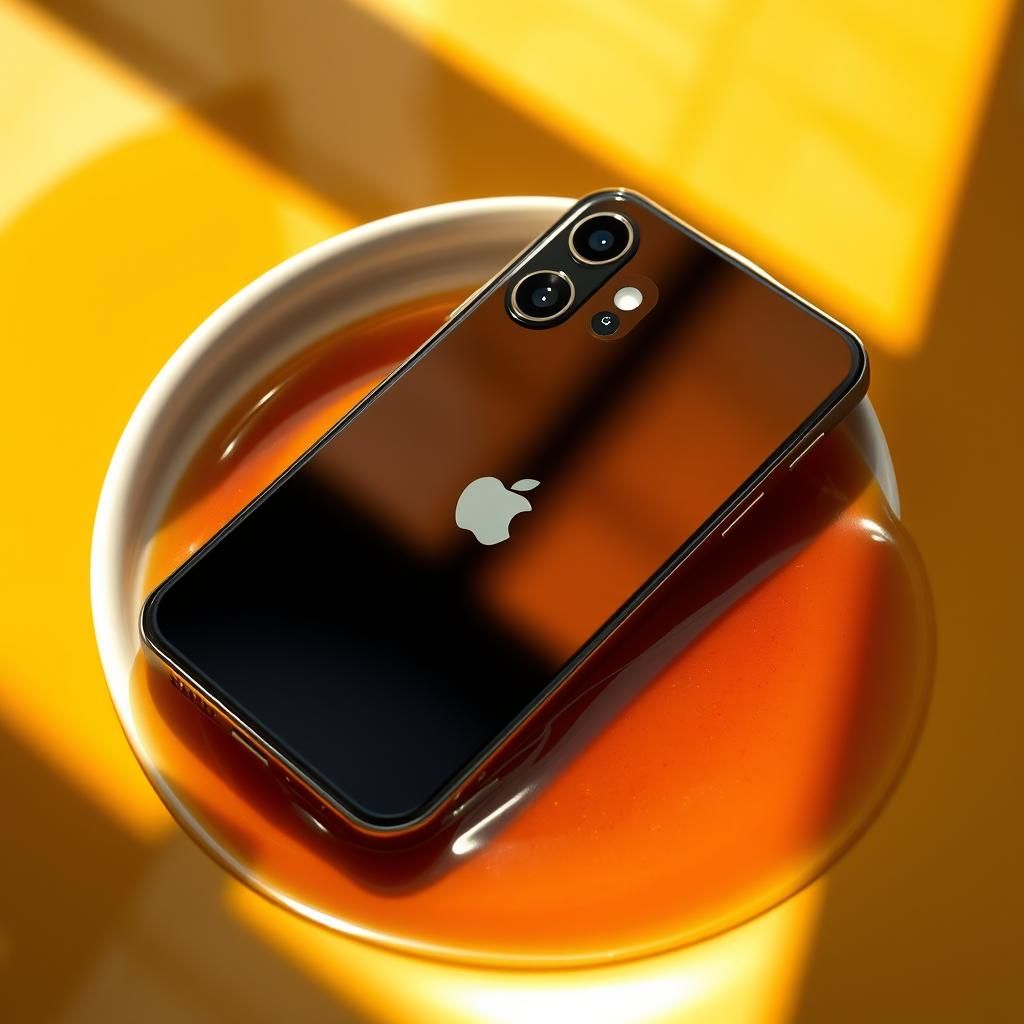 iPhone Submerged in Honey: Hyperrealistic Still Life