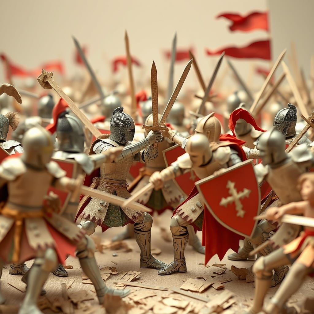 Medieval Paper Doll Battle in Whimsical Animation Style