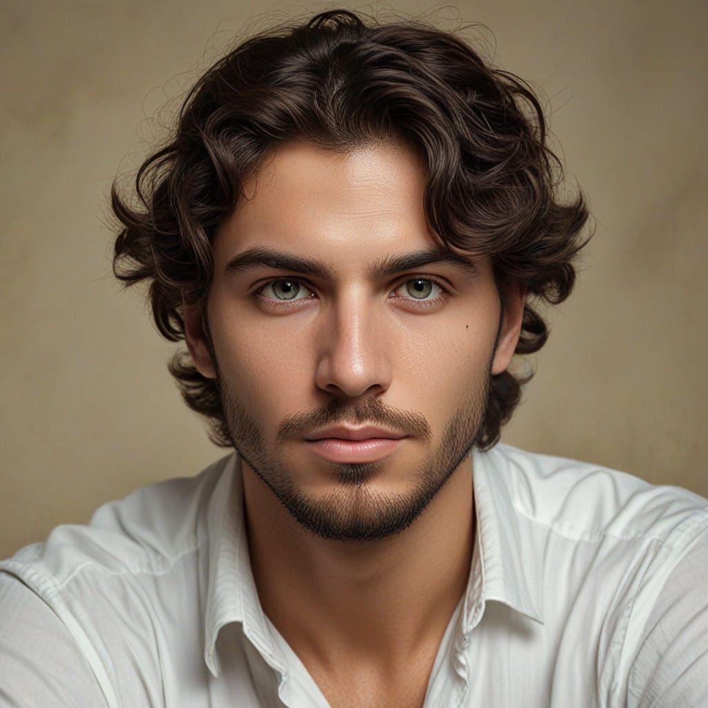 Turkish Man in Moody Portrait with Chiseled Jawline and Pier...