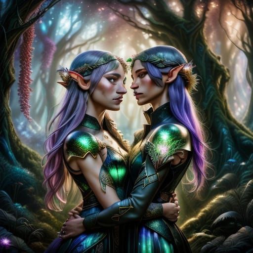 Dark Elves Attack Enchanted Forest in Dark Fantasy Style