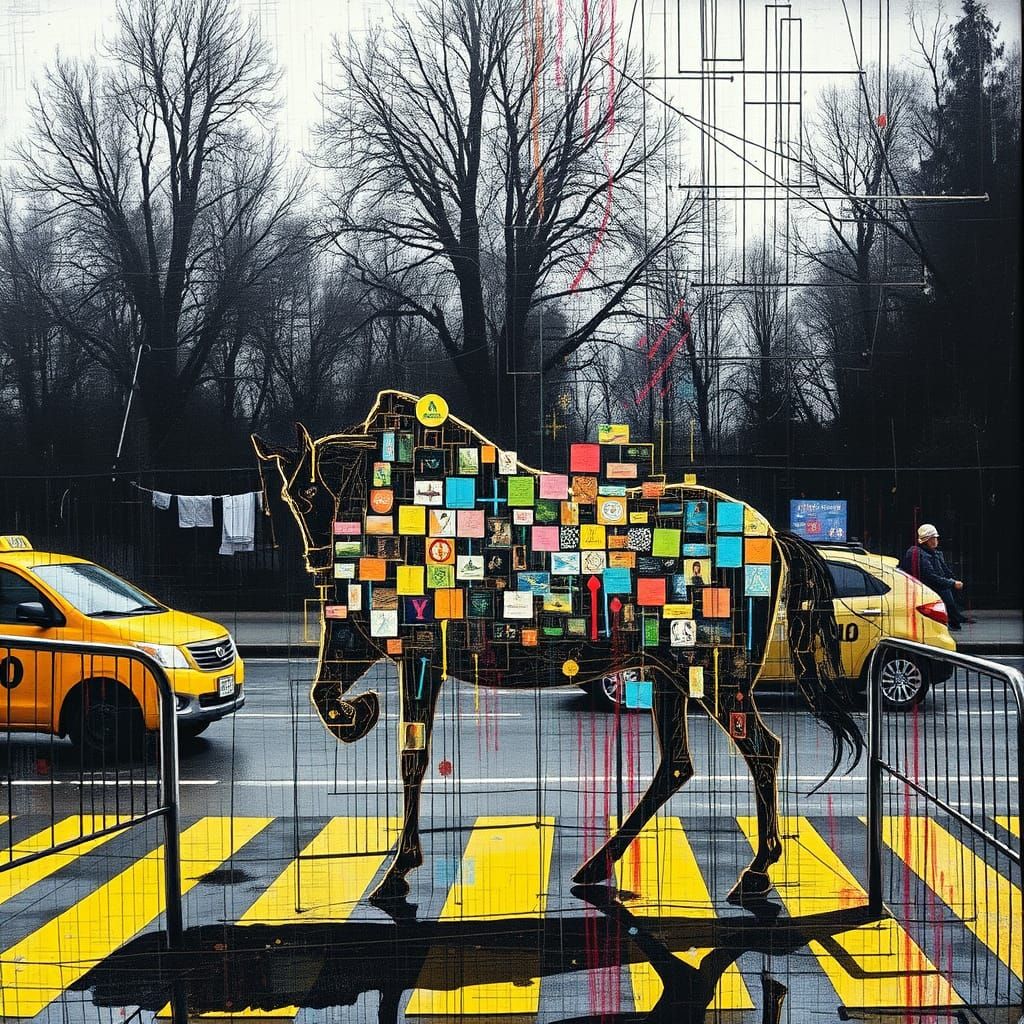 Surreal Hybrid Horse Laundry in Impasto Style