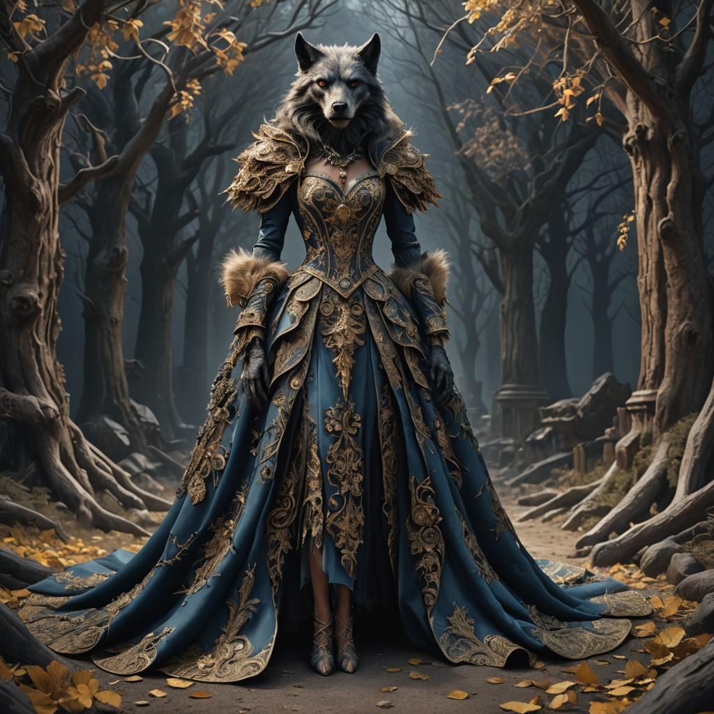 Werewolf-Inspired Haute Couture Dress in Detailed Digital Pa...