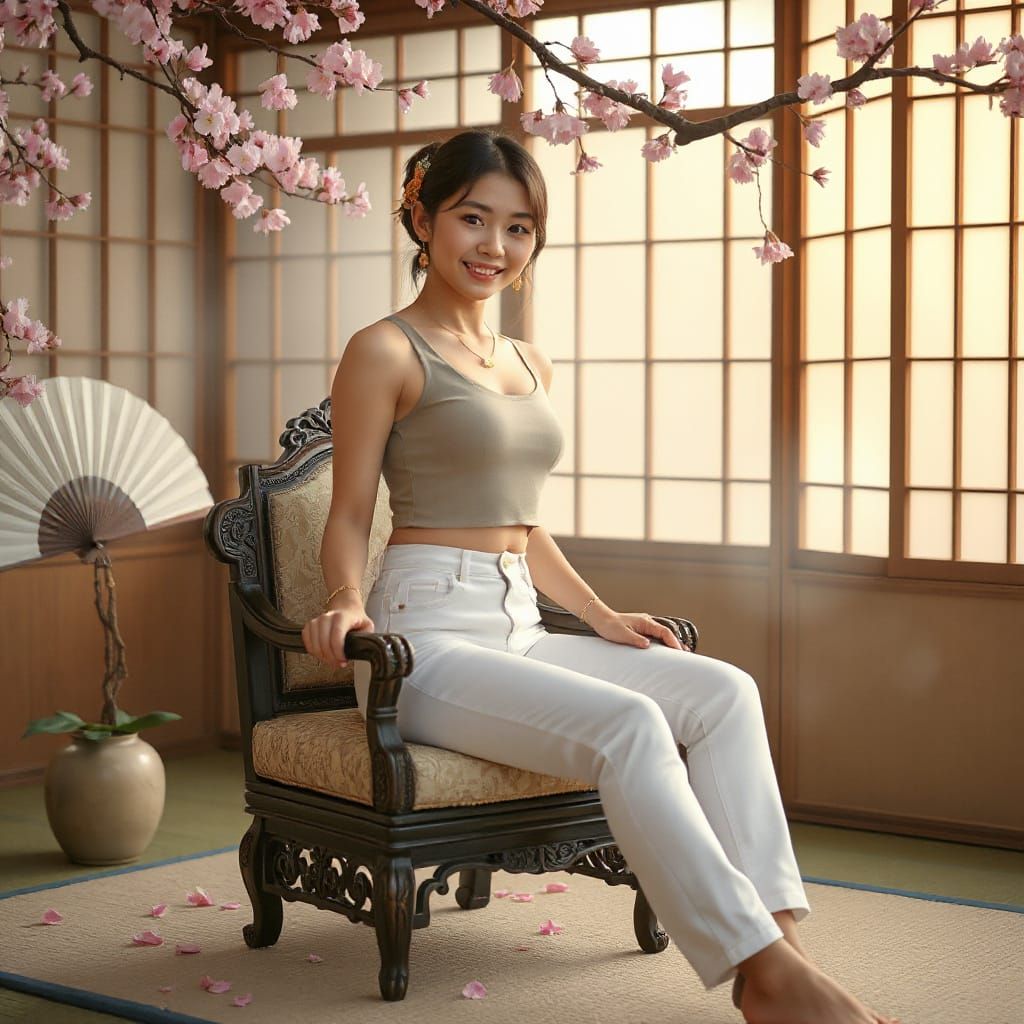 Young Japanese Woman in Traditional Setting, Photorealistic
