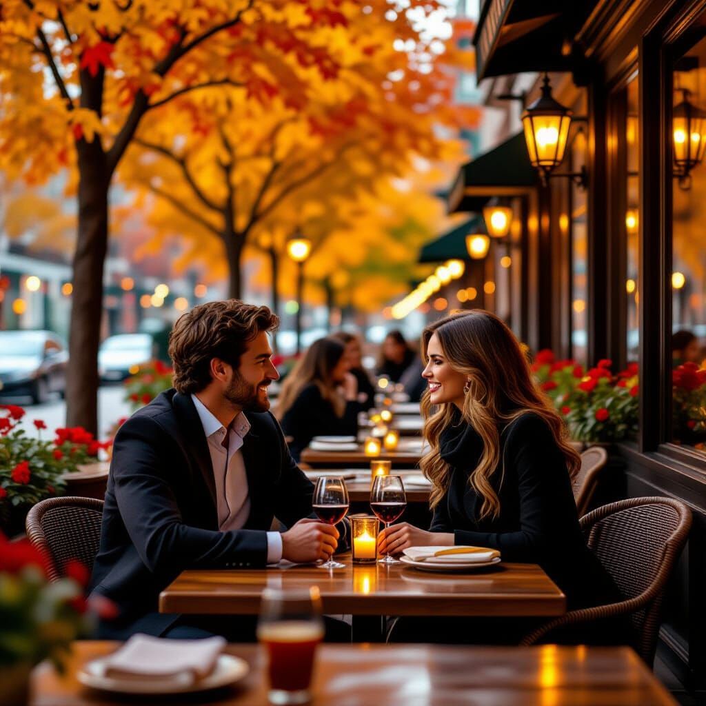 Romantic Autumn Date Night in Hyperrealistic Style