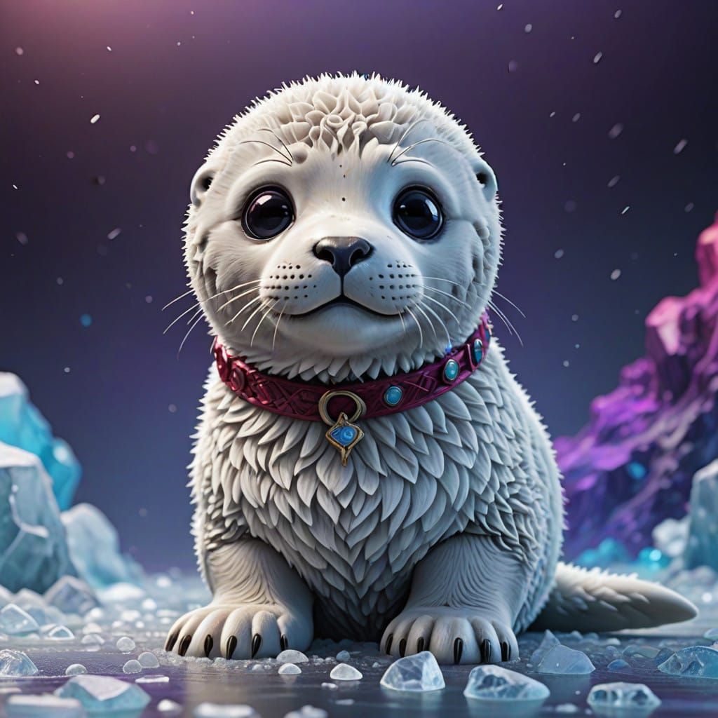 Whimsical White Seal in Ruby Collar