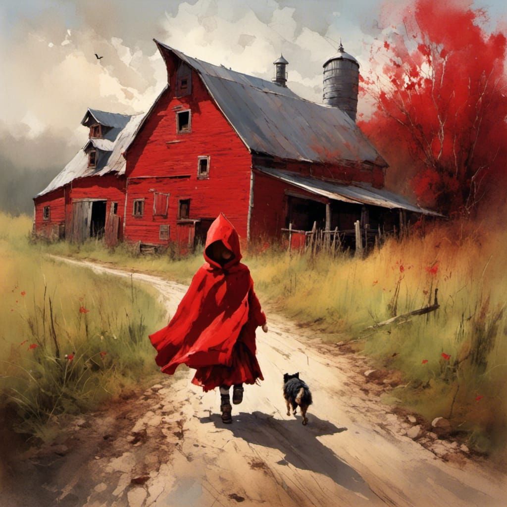 Girl in Red Cape: Steampunk Woodcut Style