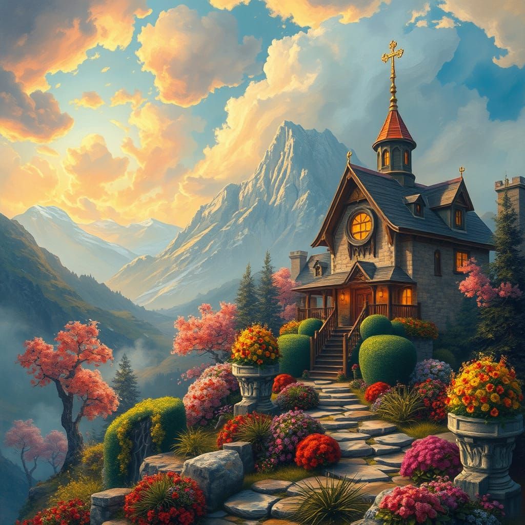 Ethereal Fantasy Landscape in Gouache and Watercolor Style