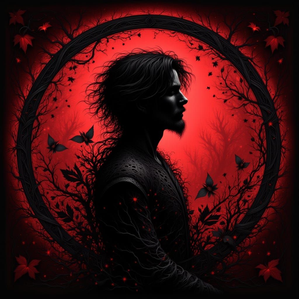 Eldritch Portrait of Man in Black and Red