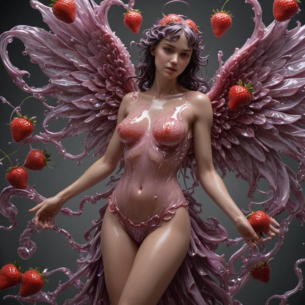Strawberry Jelly Angel Sculpture with Fractal Elements
