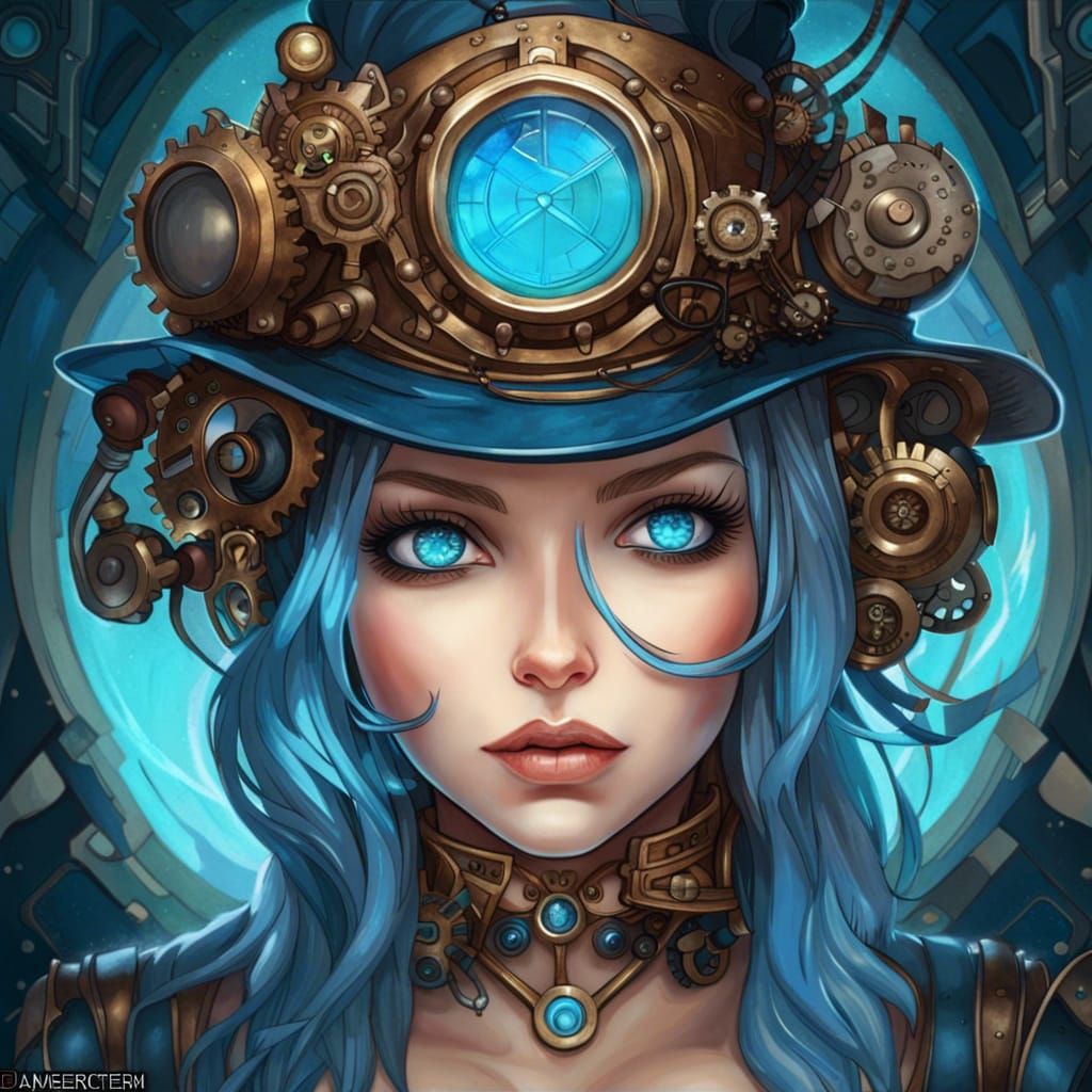 Steampunk Woman Portrait in Art Nouveau Style