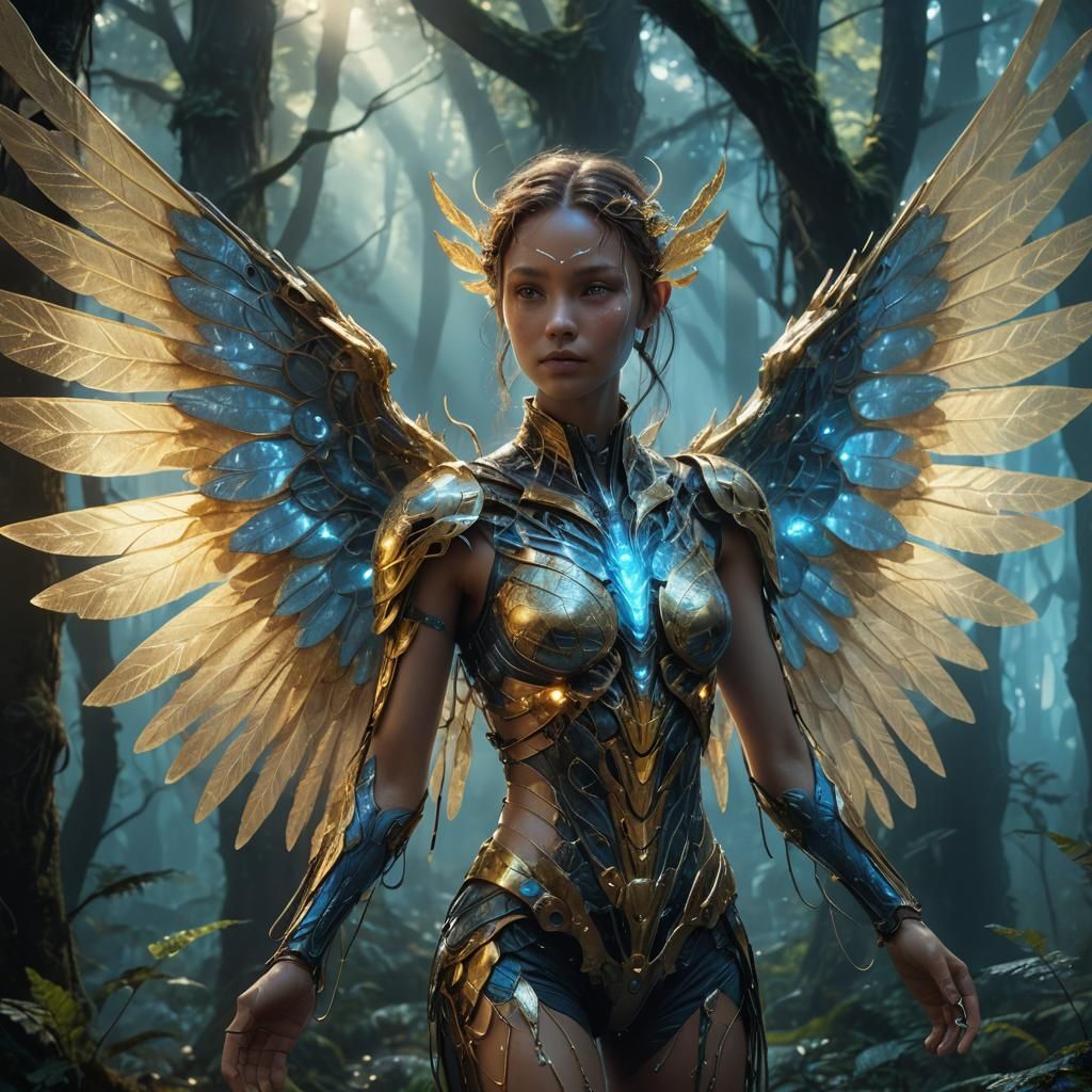 Ethereal Human Hybrid in Mystical Forest Concept Art