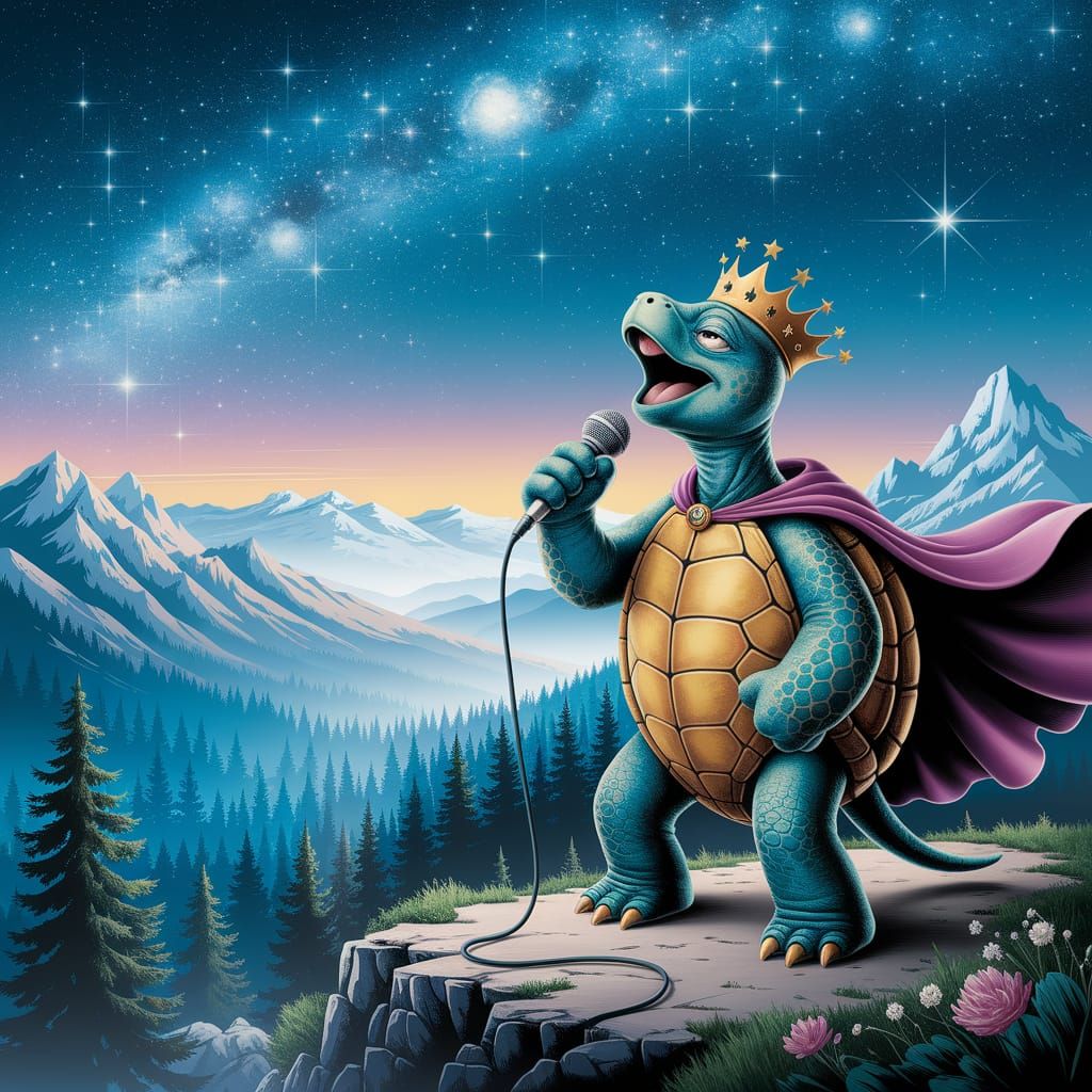 Regal Singing Turtle on Mountaintop in Fantasy Art