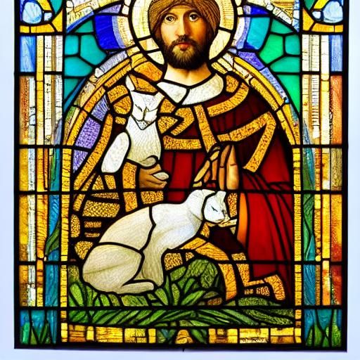 Saint Francis and Serene Cat in Stained Glass