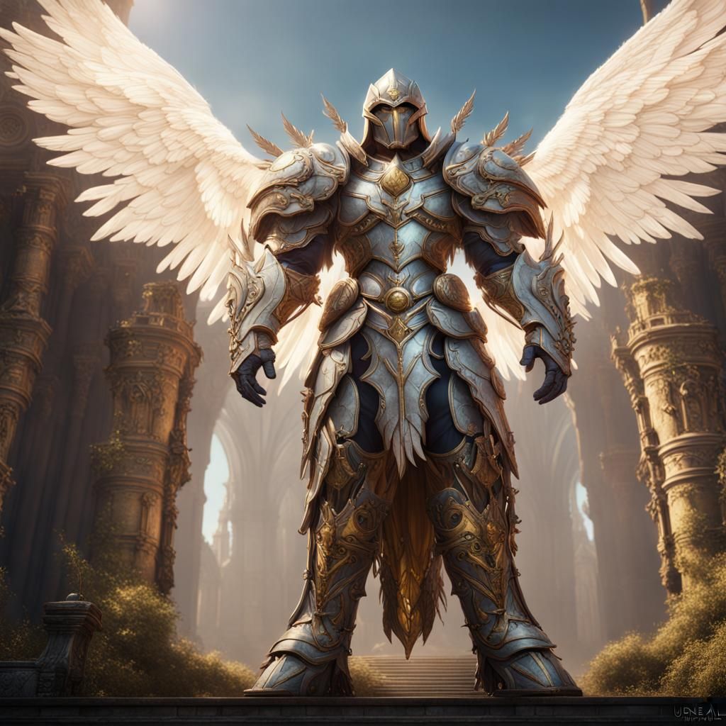 Giant in Angelic Armor: Detailed Fantasy Art