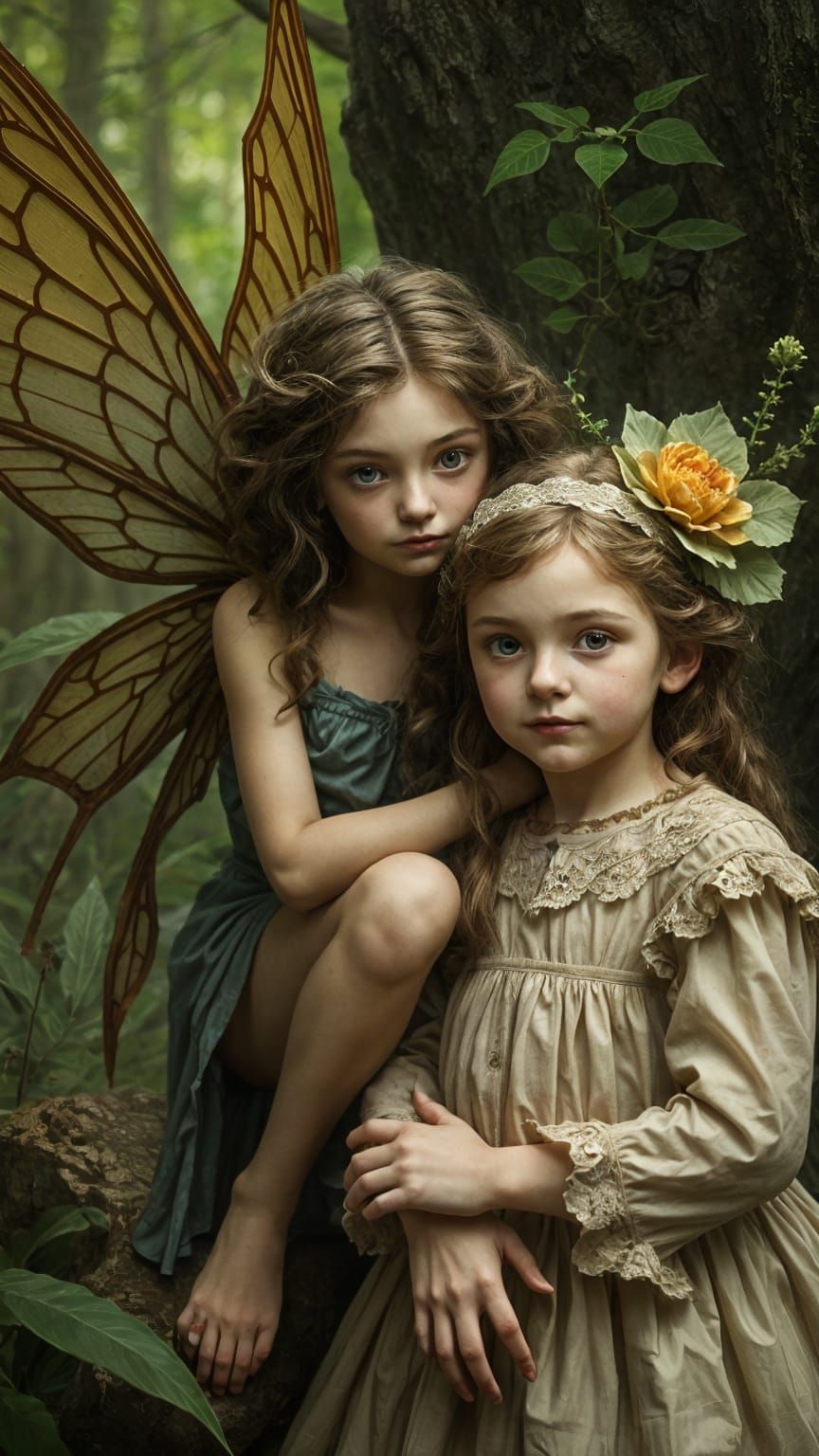 Wood Sprite Fairy with Victorian Girl Portrait