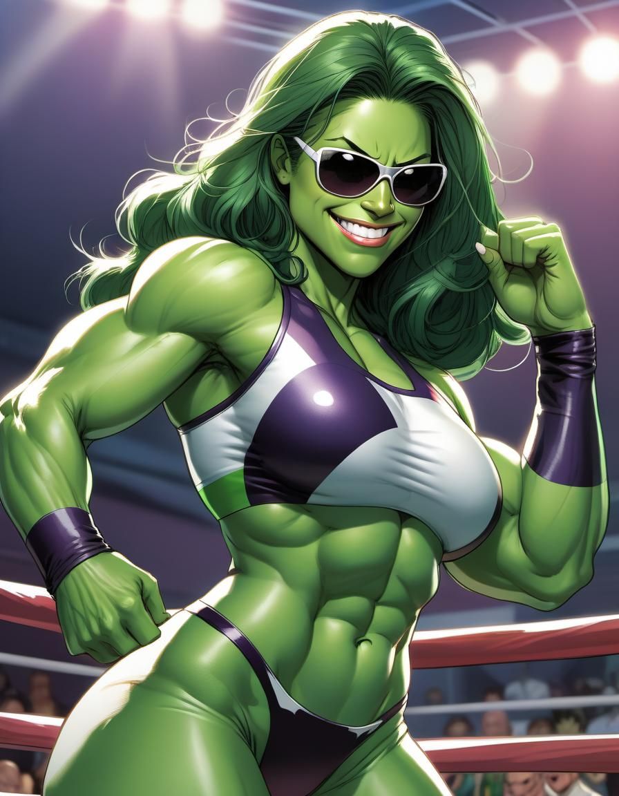 She-Hulk as a Pro Wrestler in Comic Book Art