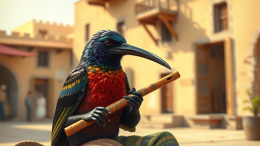 Whimsical Palestine Sunbird Plays Traditional Shebbabeh Flut...