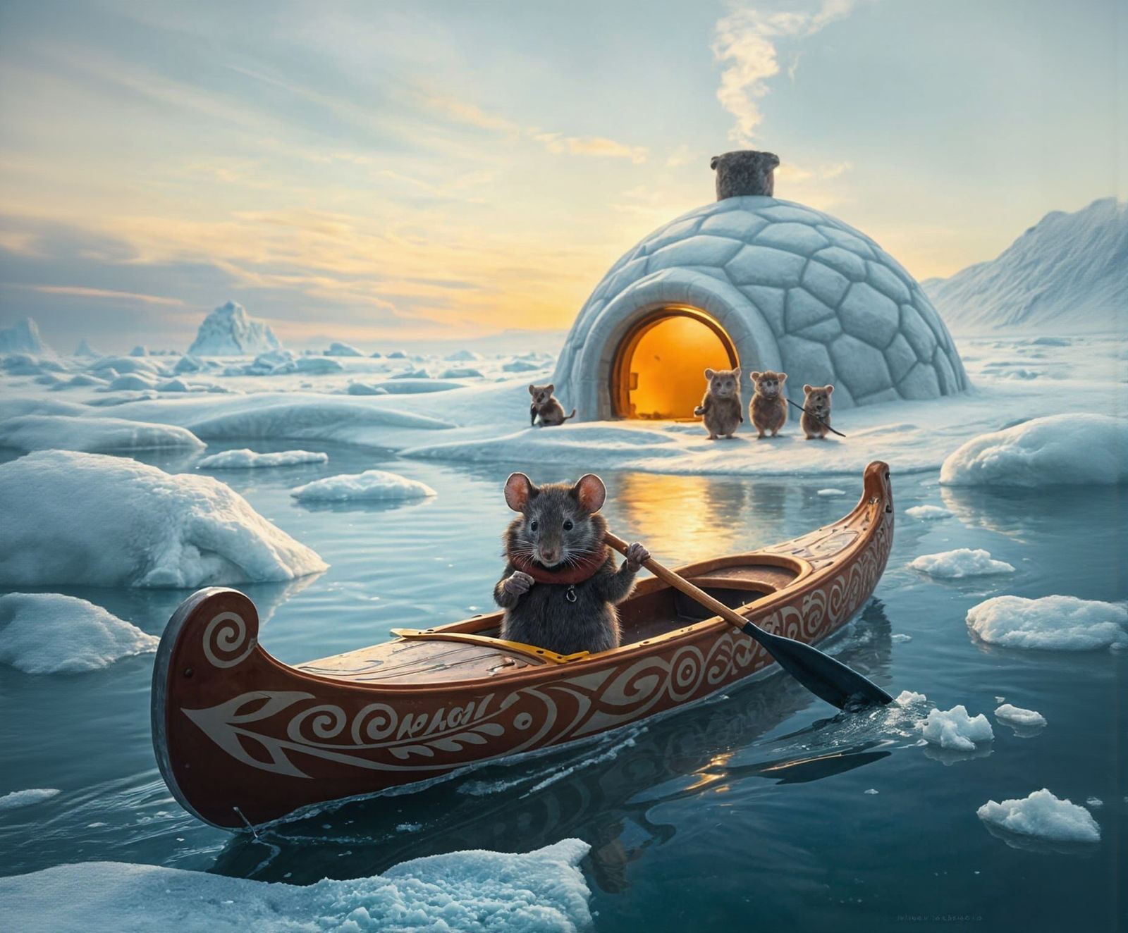 Hyperrealistic Arctic Scene with Mouse Family