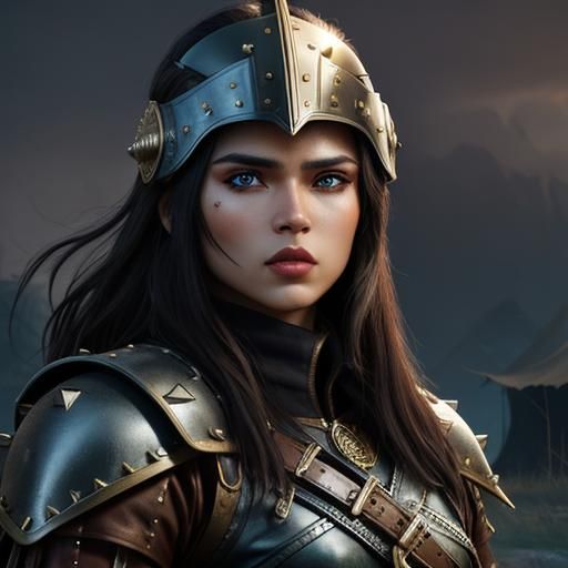Brunette Warrior in Bandit Camp: Digital Matte Painting