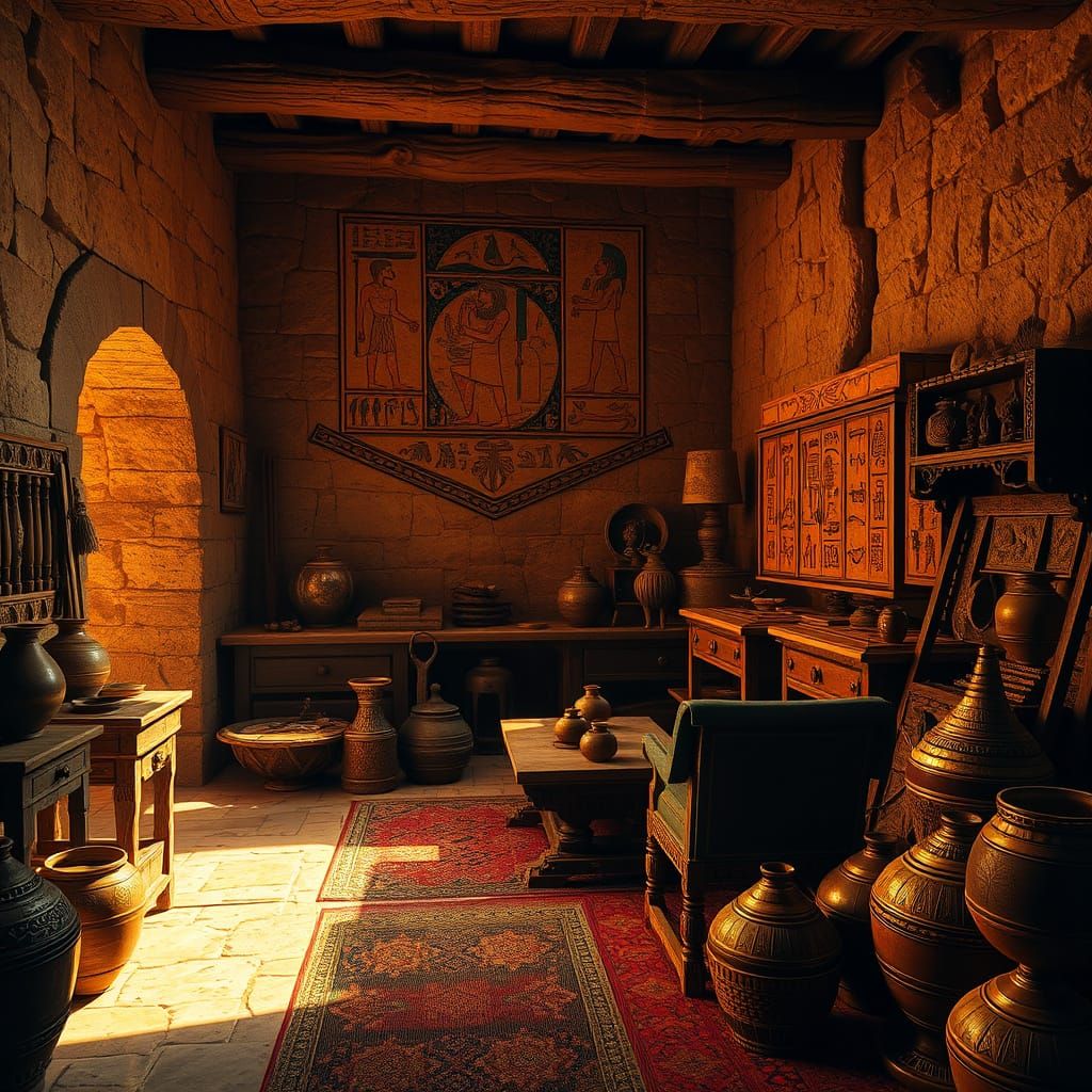 Rustic Ancient Egyptian Home in Golden Light