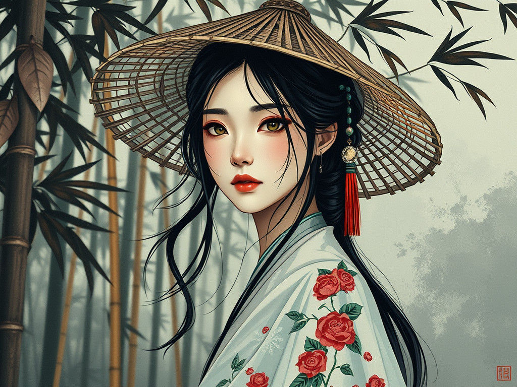 Ethereal Wuxia Goddess with Bamboo Groves