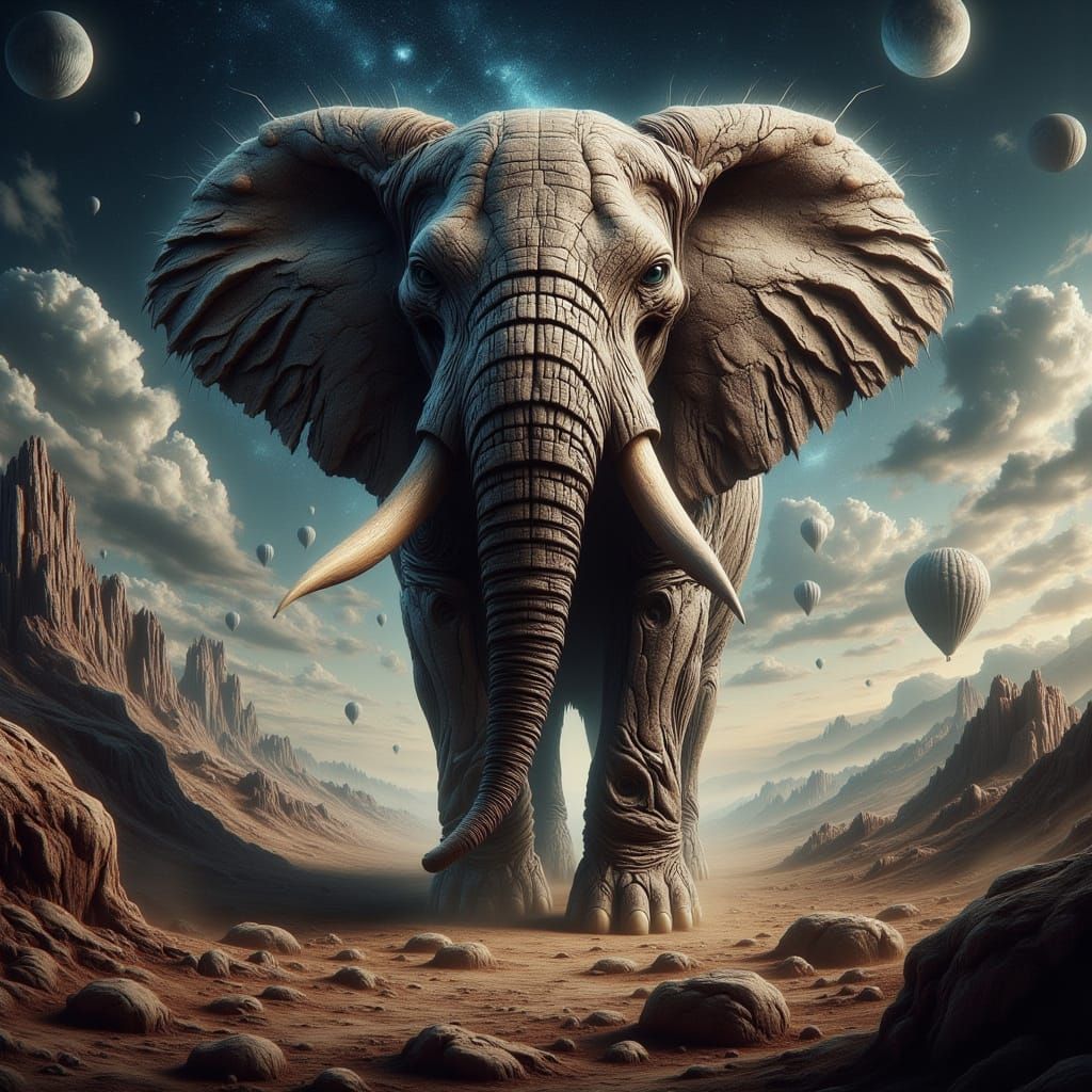 Majestic Elephant in Post-Apocalyptic World as Concept Art