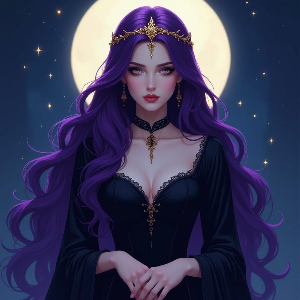 Ethereal Woman with Purple Hair in Moonlight