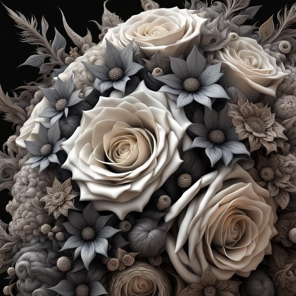 Witch Bride's Bouquet: Hyperrealistic Wedding Photo