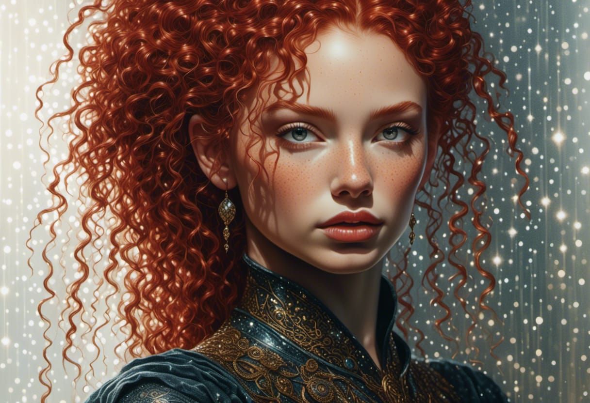 Red-Haired Goddess Portrait with Diamond Dust